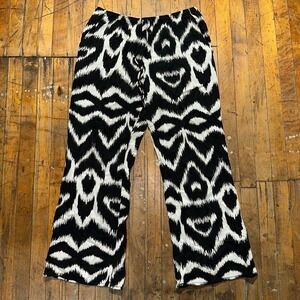 H&M Trouser Pants Women's Large Black White Patterned Wide Leg Elastic Waist